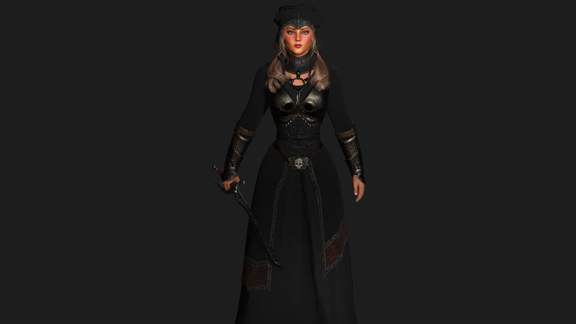 AAA 3D REALISTIC FANTASY MEDIEVAL CHARACTER - QUEEN WITH SWORD Low-poly 3D model_2