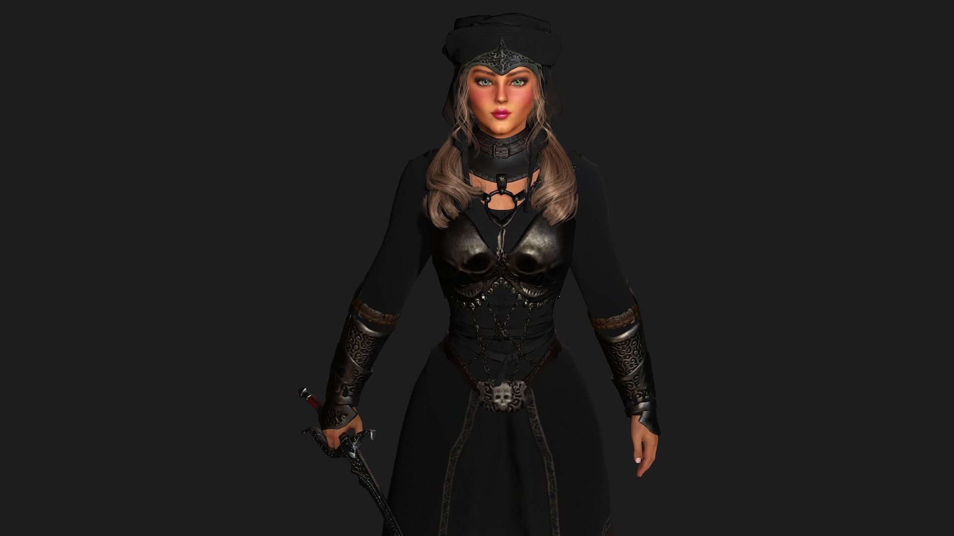 AAA 3D REALISTIC FANTASY MEDIEVAL CHARACTER - QUEEN WITH SWORD Low-poly 3D model_4