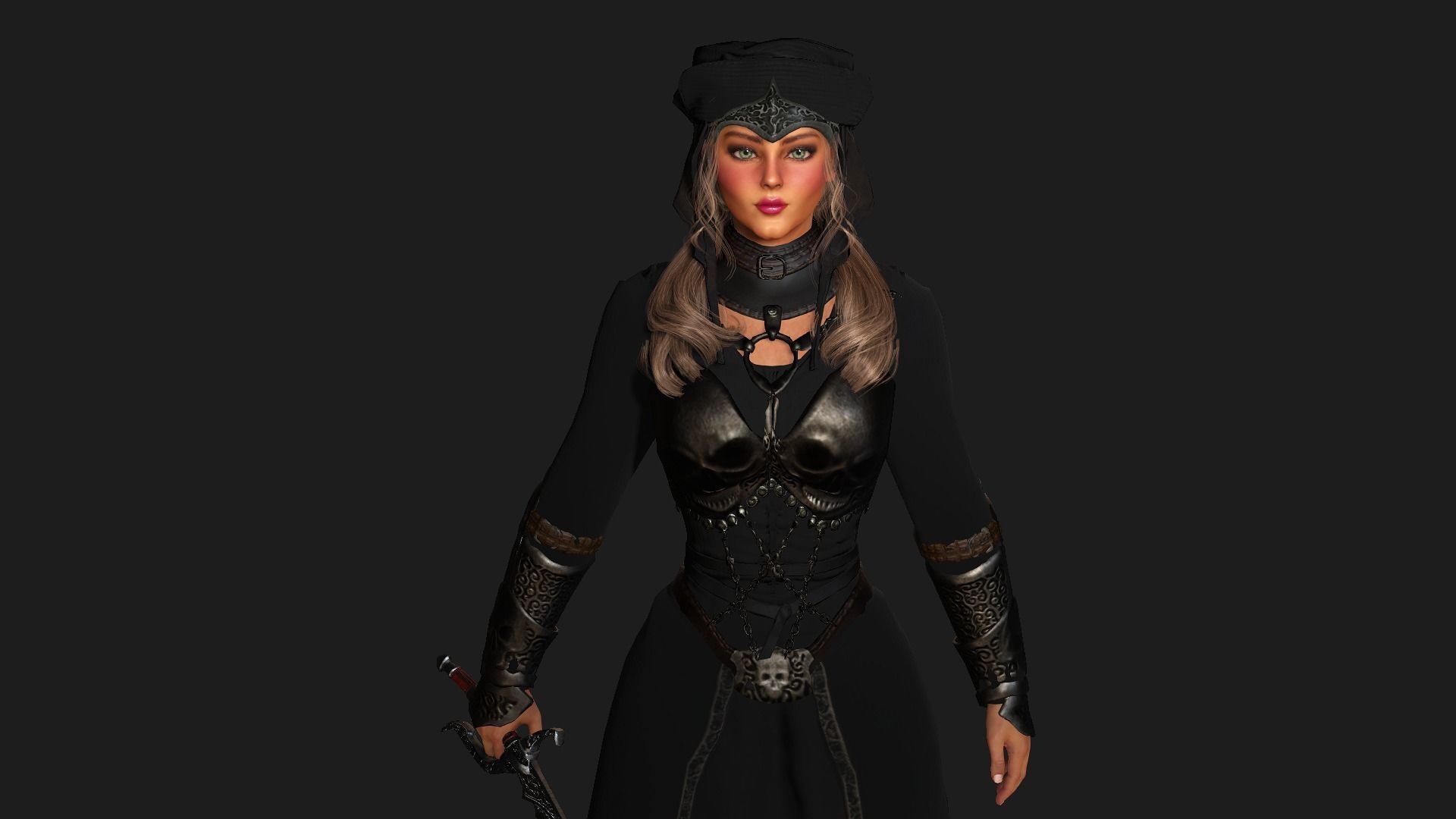 AAA 3D REALISTIC FANTASY MEDIEVAL CHARACTER - QUEEN WITH SWORD Low-poly 3D model_5