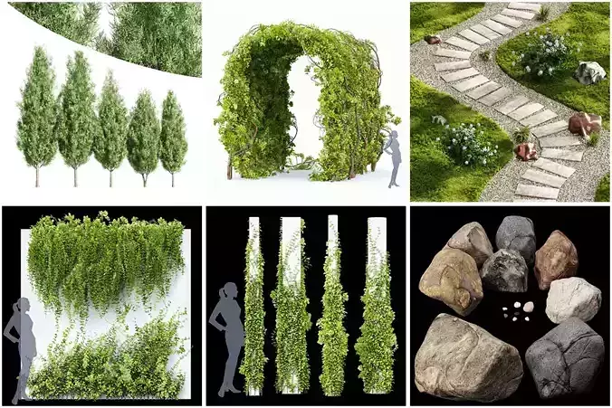 6 Different SETS of Plants SET VOL95 3D Model Collection