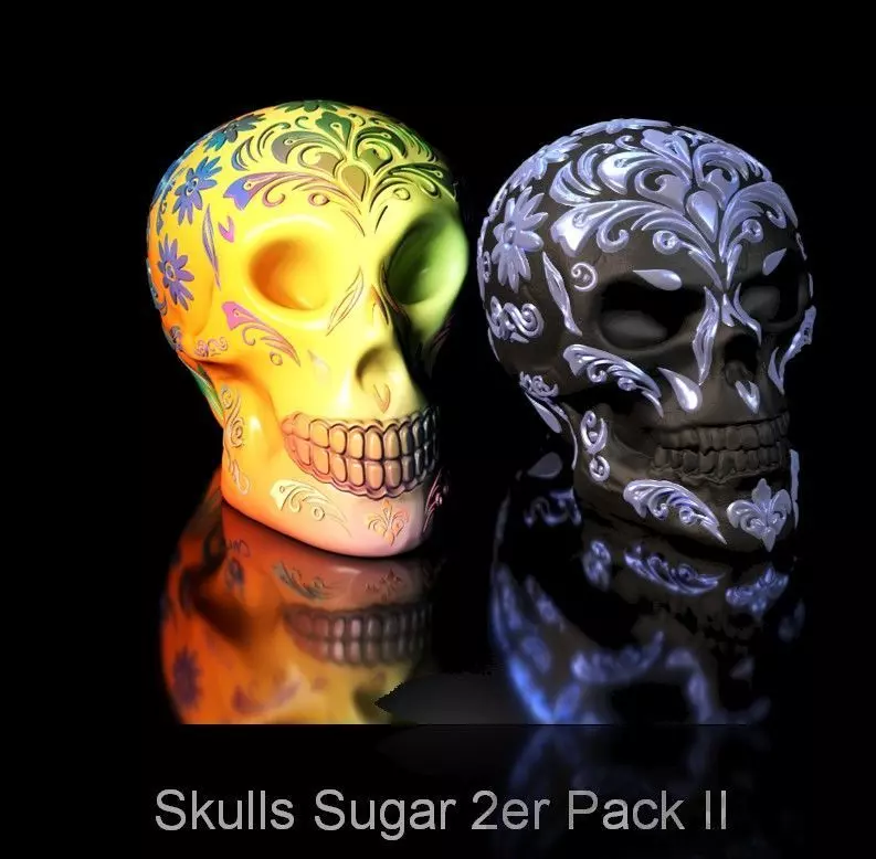 2-Pack-30 Percent Sugar Skull Pack 3D Model Files  3D print model_0