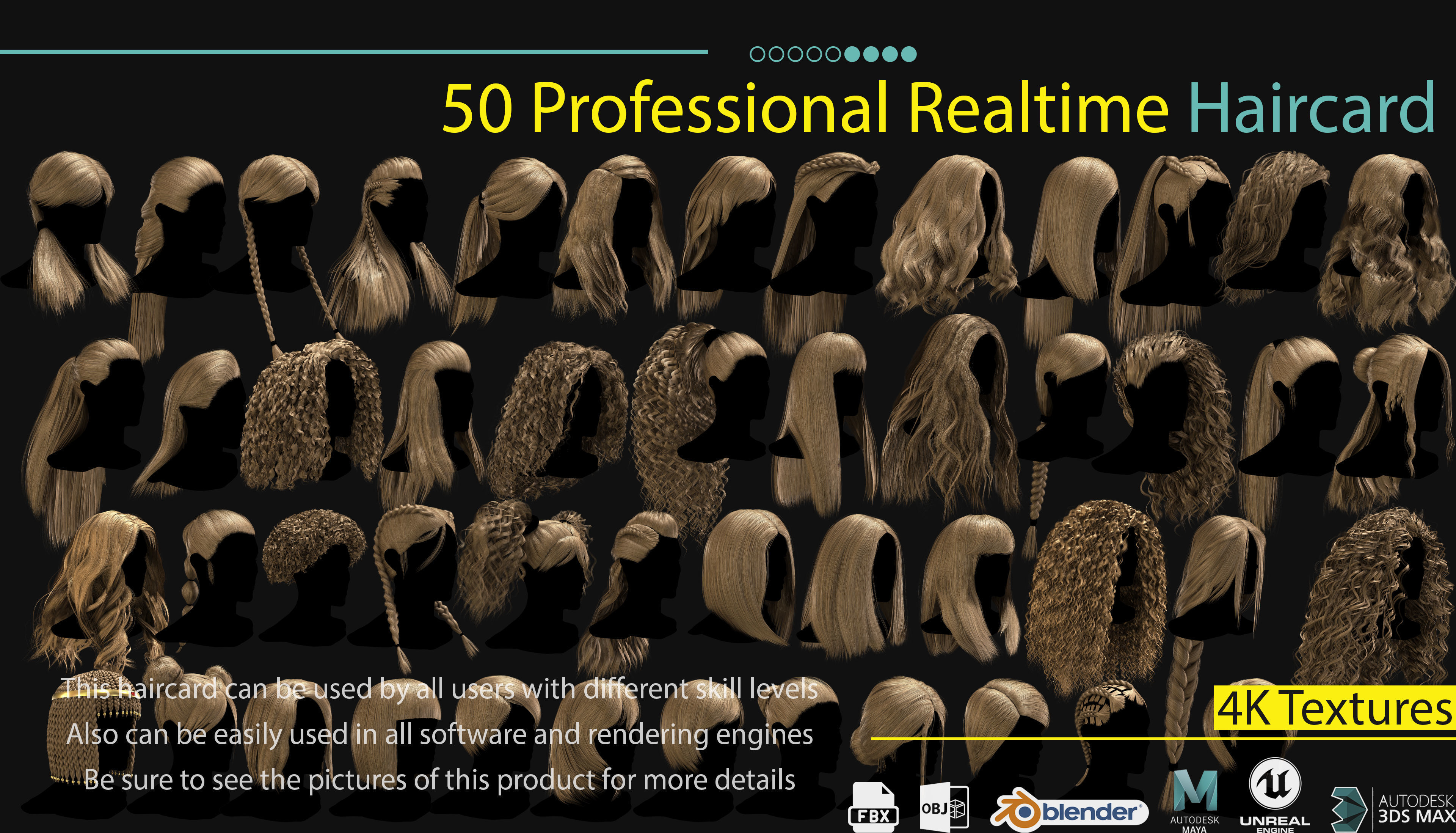 50 Professional Realtime Haircard Low-poly 3D model_1