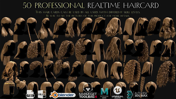 50 Professional Realtime Haircard Low-poly 3D model
