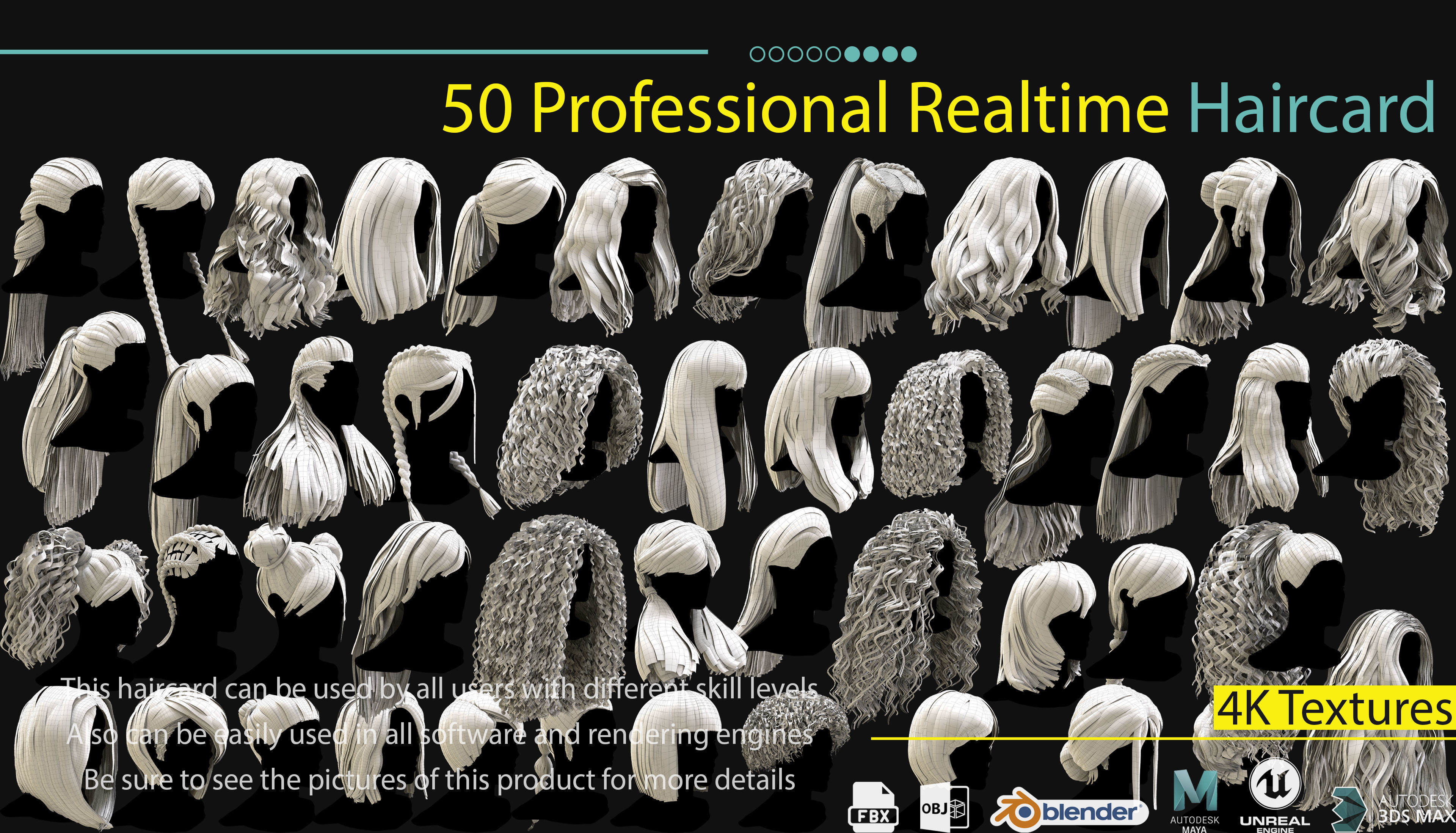 50 Professional Realtime Haircard Low-poly 3D model_2