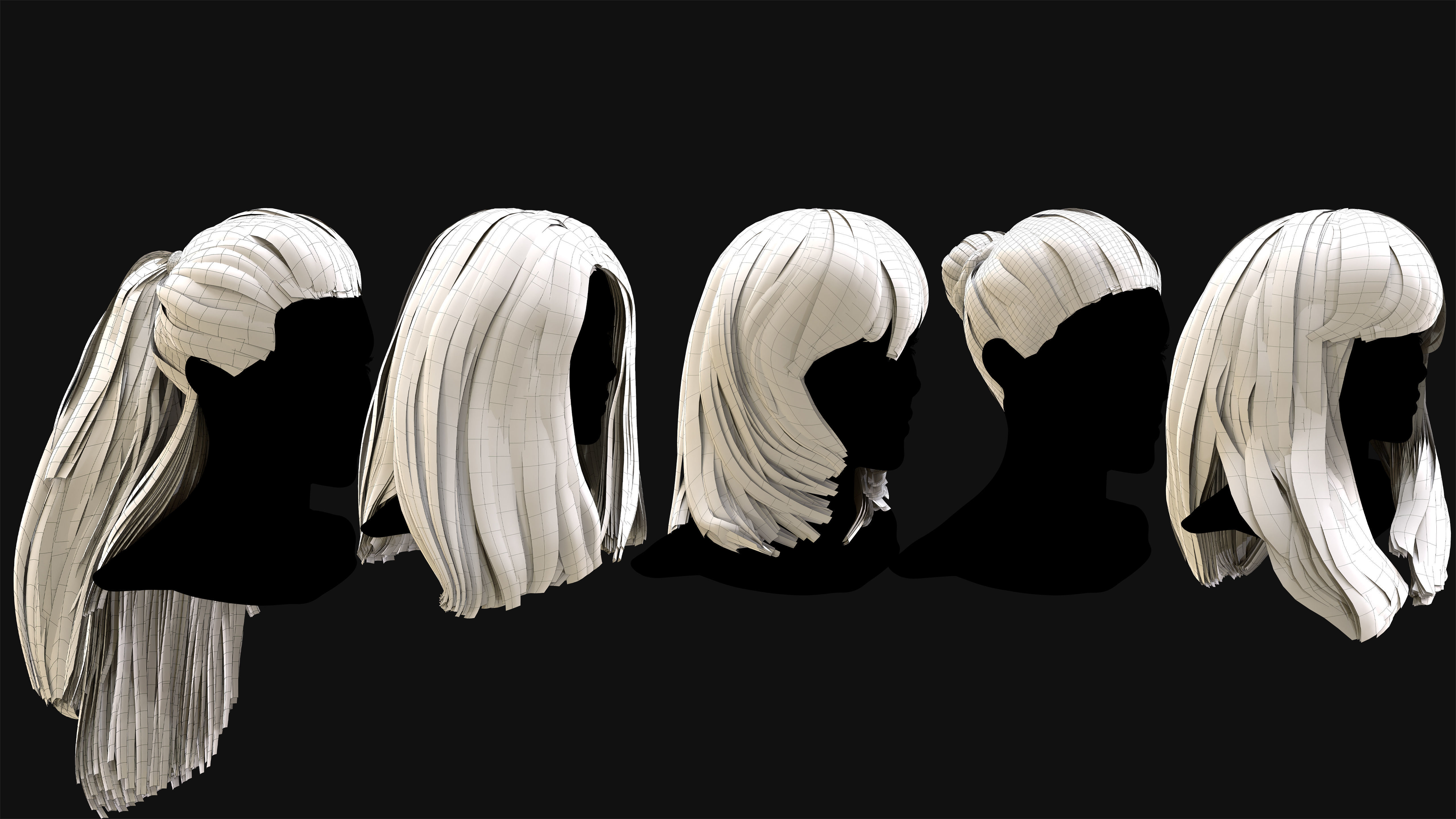 50 Professional Realtime Haircard Low-poly 3D model_4
