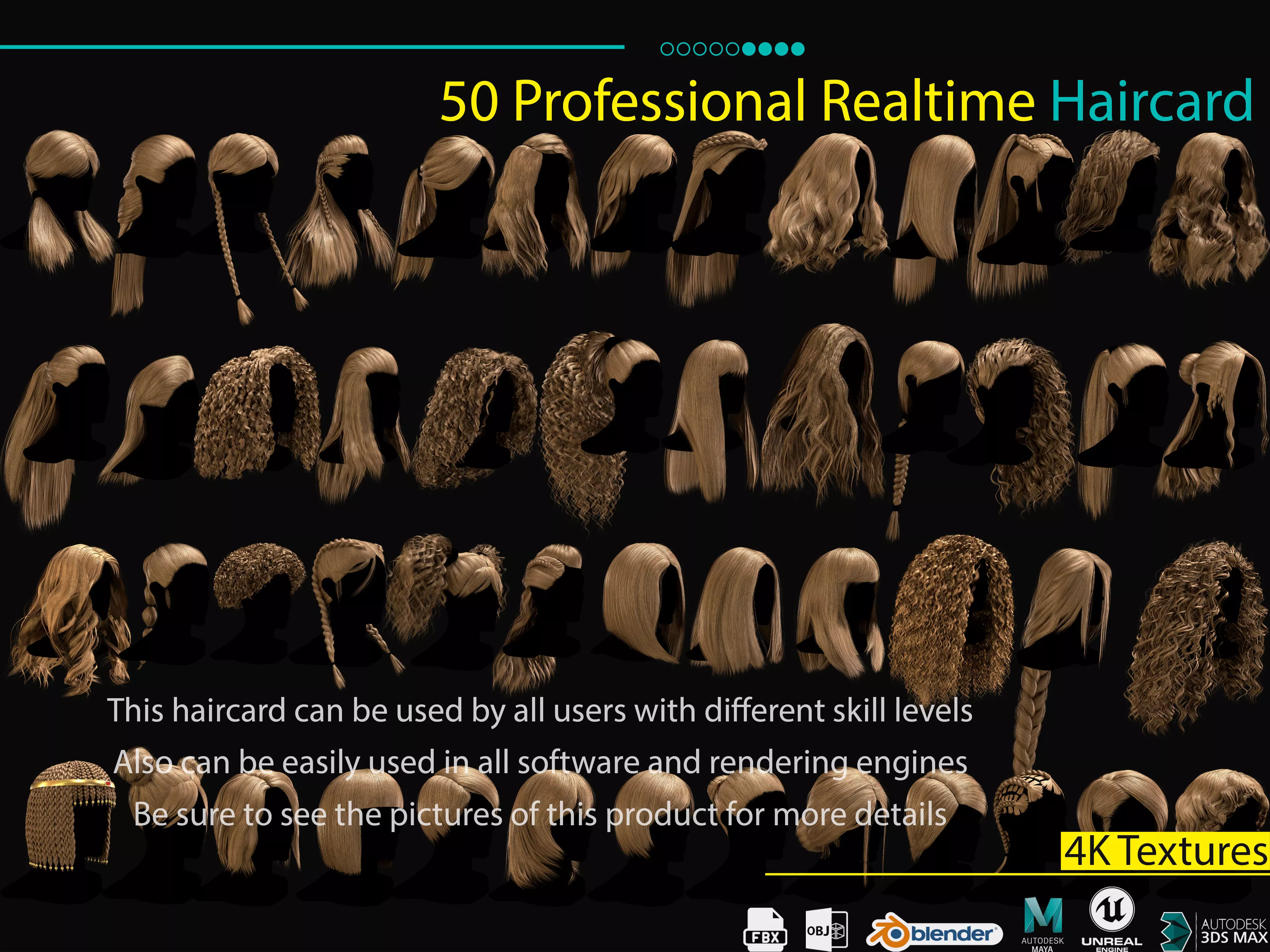 50 Professional Realtime Haircard Low-poly 3D model_0
