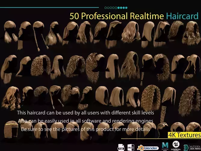 50 Professional Realtime Haircard Low-poly 3D model