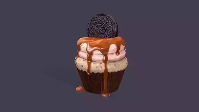 Low poly stylized handpainted muffin with oreo cookie Low-poly 3D model