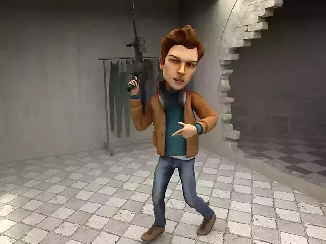 DandeLion cartoon character holding gun