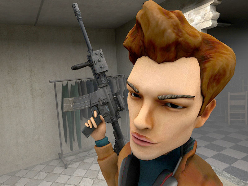 DandeLion cartoon character holding gun Low-poly 3D model_3