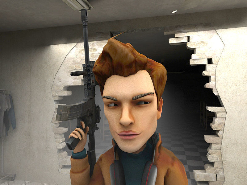 DandeLion cartoon character holding gun Low-poly 3D model_4