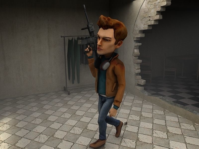 DandeLion cartoon character holding gun Low-poly 3D model_2