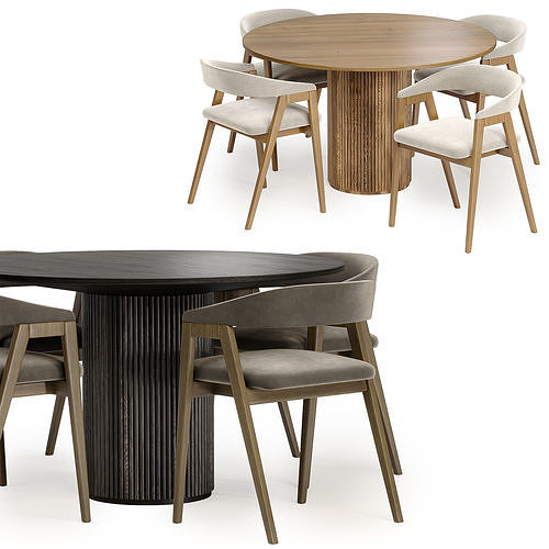 trevor chair with palaise dining table 3D model 2