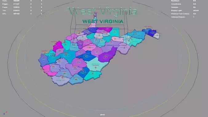 West Virginia  United States USA map region 3D model geography