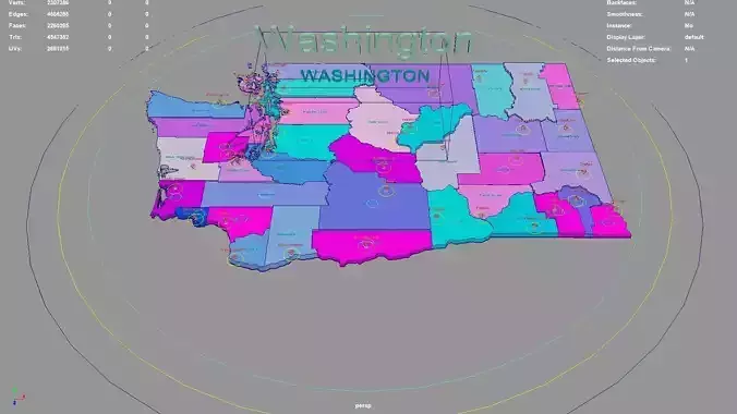 Washington  United States USA map region 3D model geography 3D model