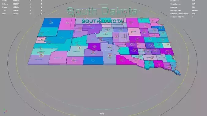 South Dakota  United States USA map region 3D model geography 3D model