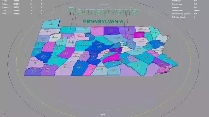 Pennsylvania  United States USA map region 3D model geography 3D model