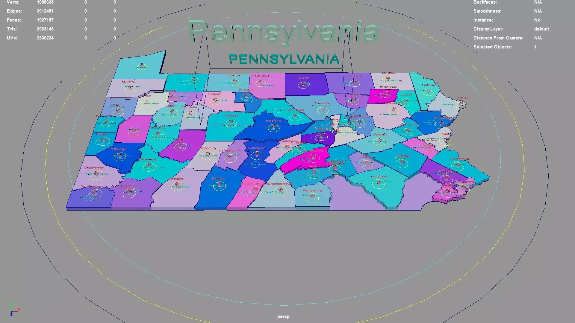 Pennsylvania  United States USA map region 3D model geography 3D model_0