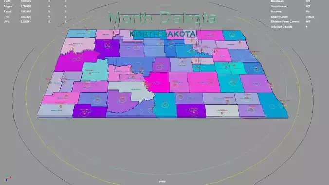 North Dakota  United States USA map region 3D model geography 3D model