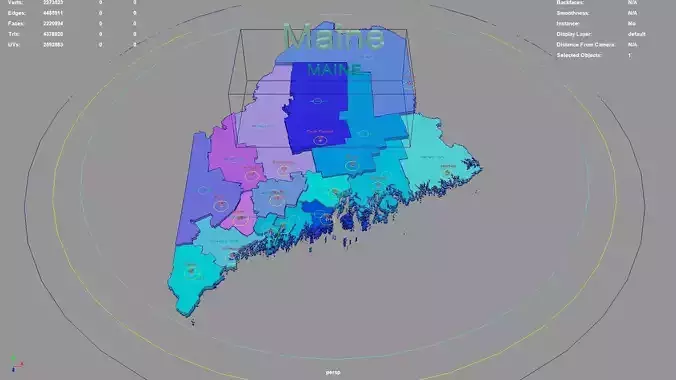 Maine  United States USA map region 3D model geography political 3D model