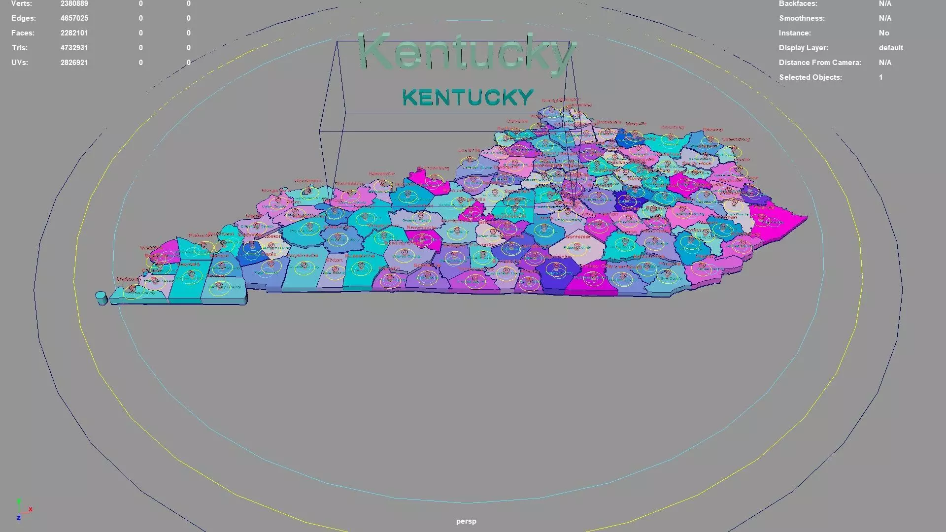 Kentucky United States USA map region 3D model geography 3D model