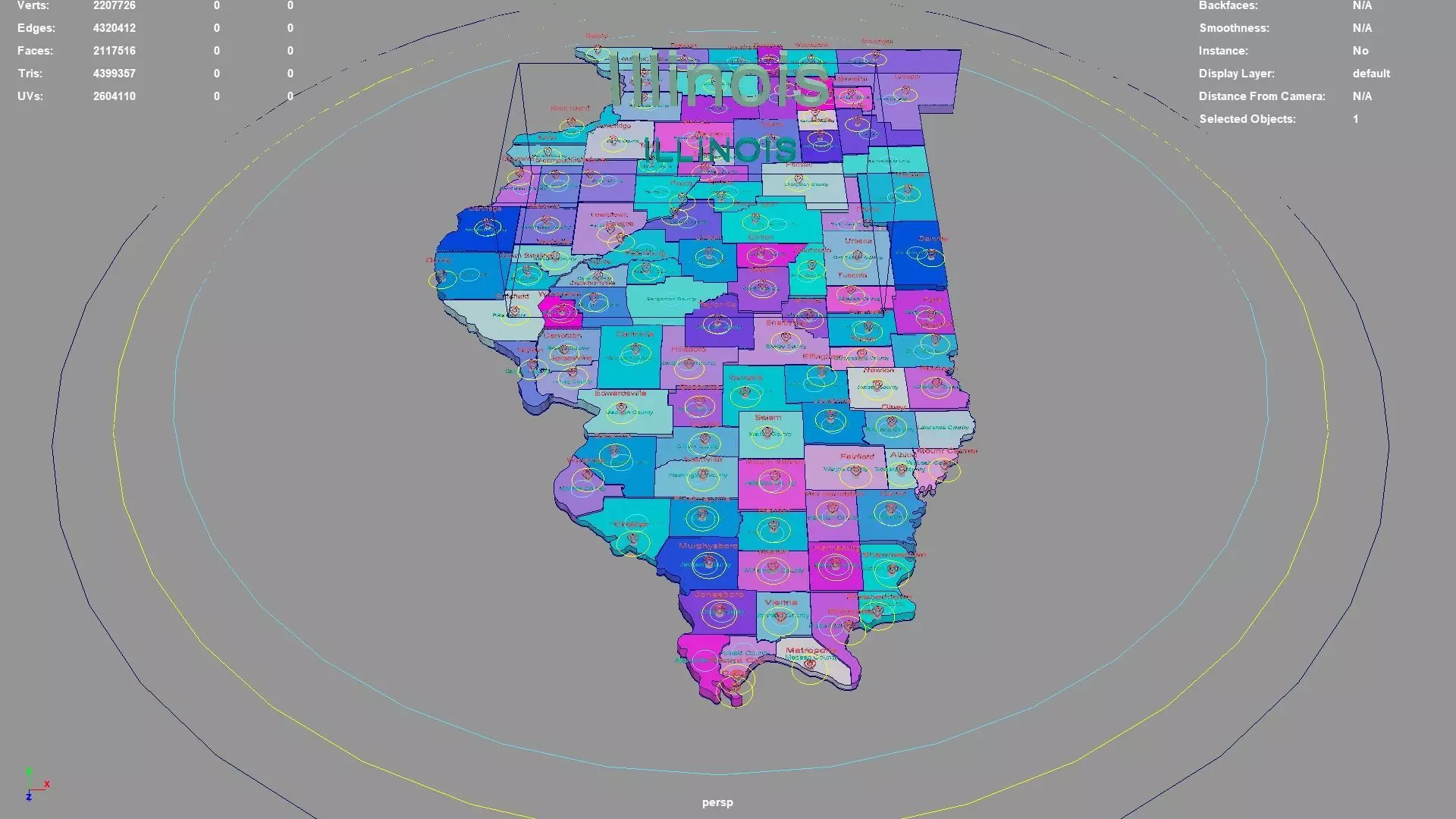 Illinois United States USA map region 3D model geography 3D model