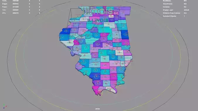 Illinois  United States USA map region 3D model geography 3D model