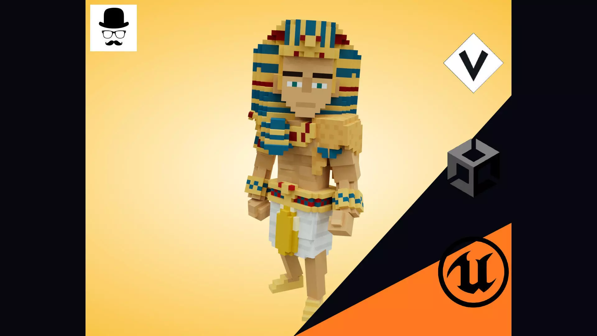 Voxel Character - Pharaoh Low Poly 3D Model Low-poly 3D model_0
