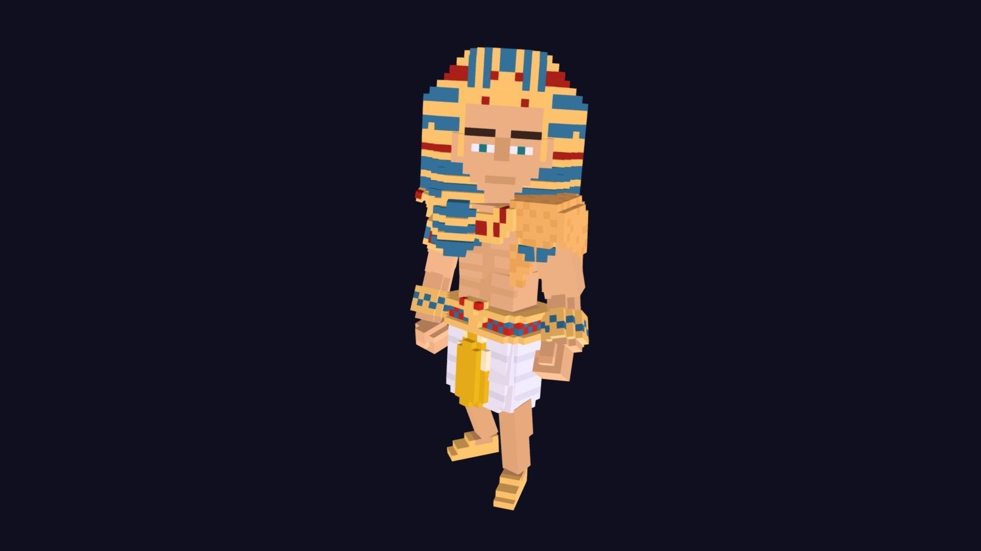Voxel Character - Pharaoh Low Poly 3D Model Low-poly 3D model_1