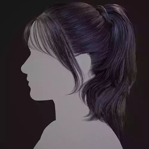 Real-Time Female Wavy Ponytail for Games Low-poly 3D model
