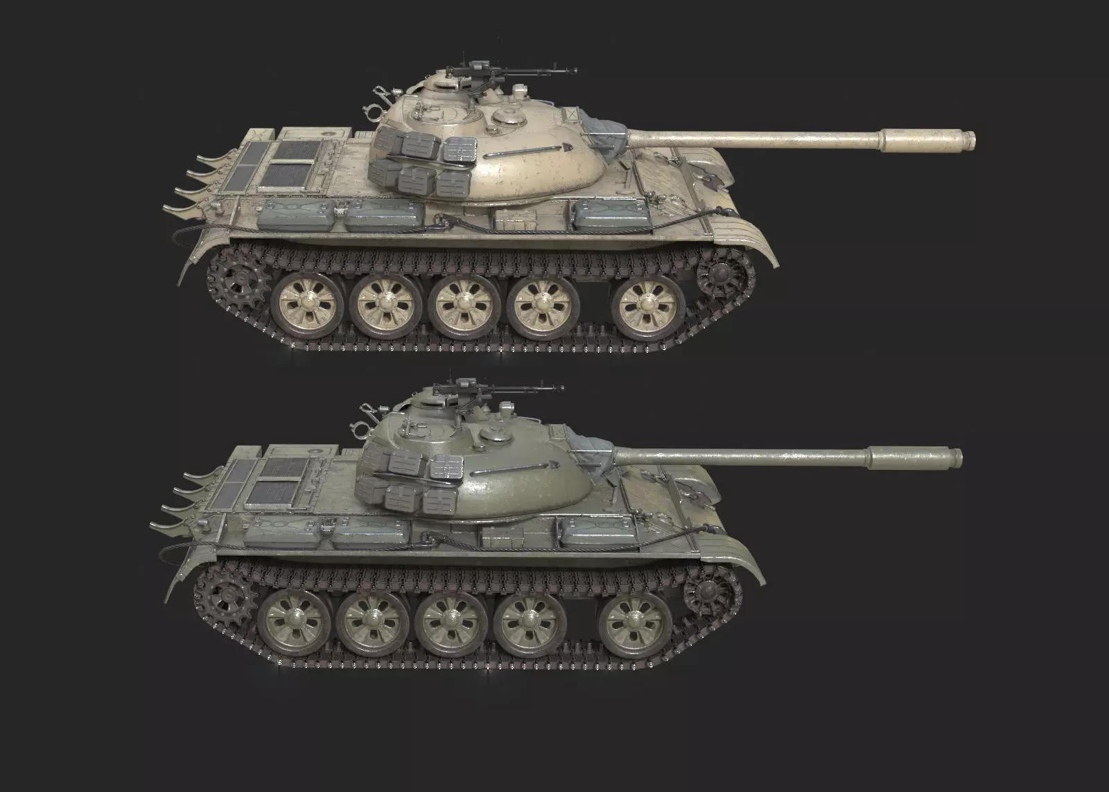 PBR 2 coatings T-55 main battle tank of the Soviet Union Low-poly 3D model