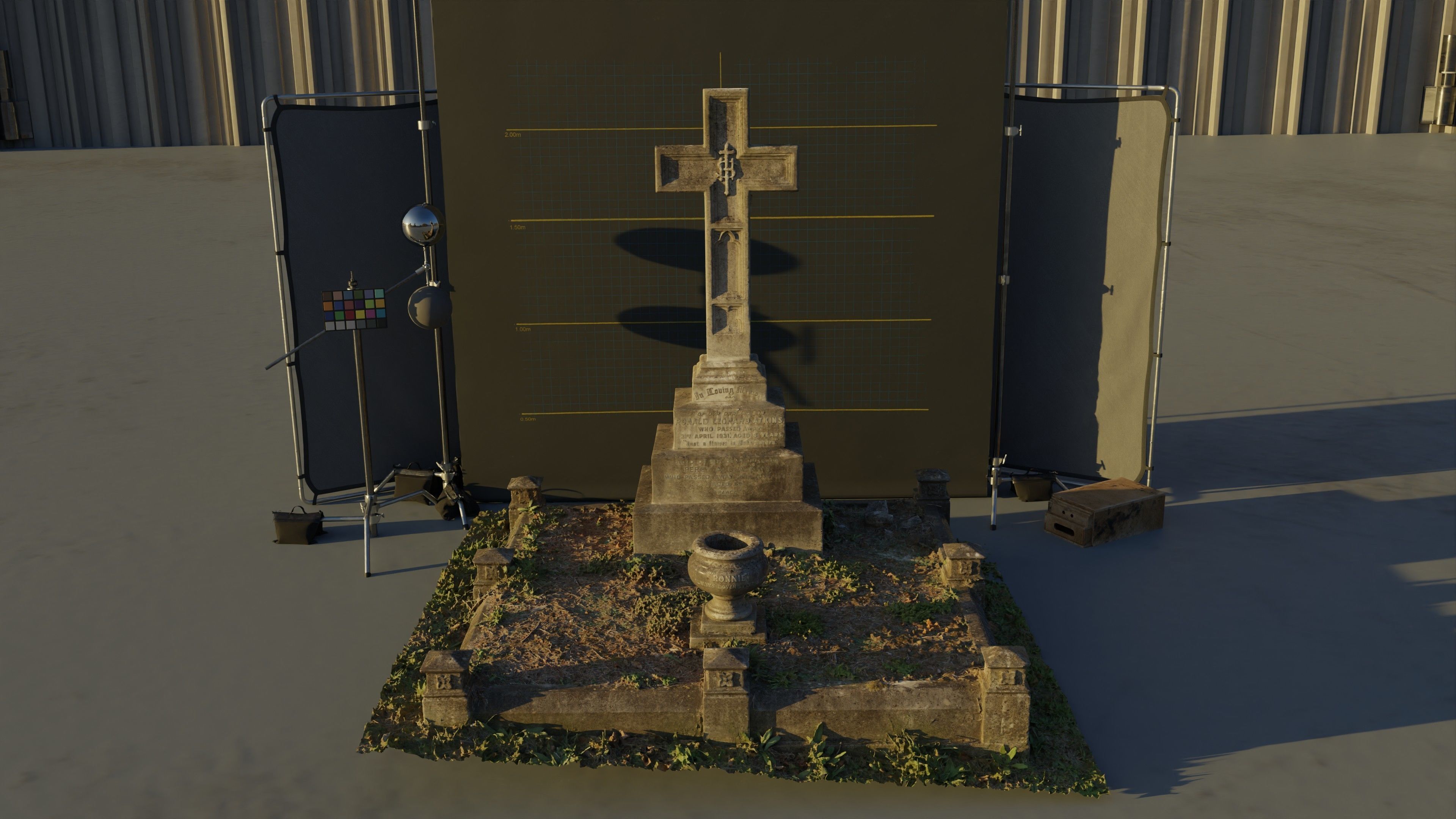 Gravestone Cross with IHS symbol Low-poly 3D model_2