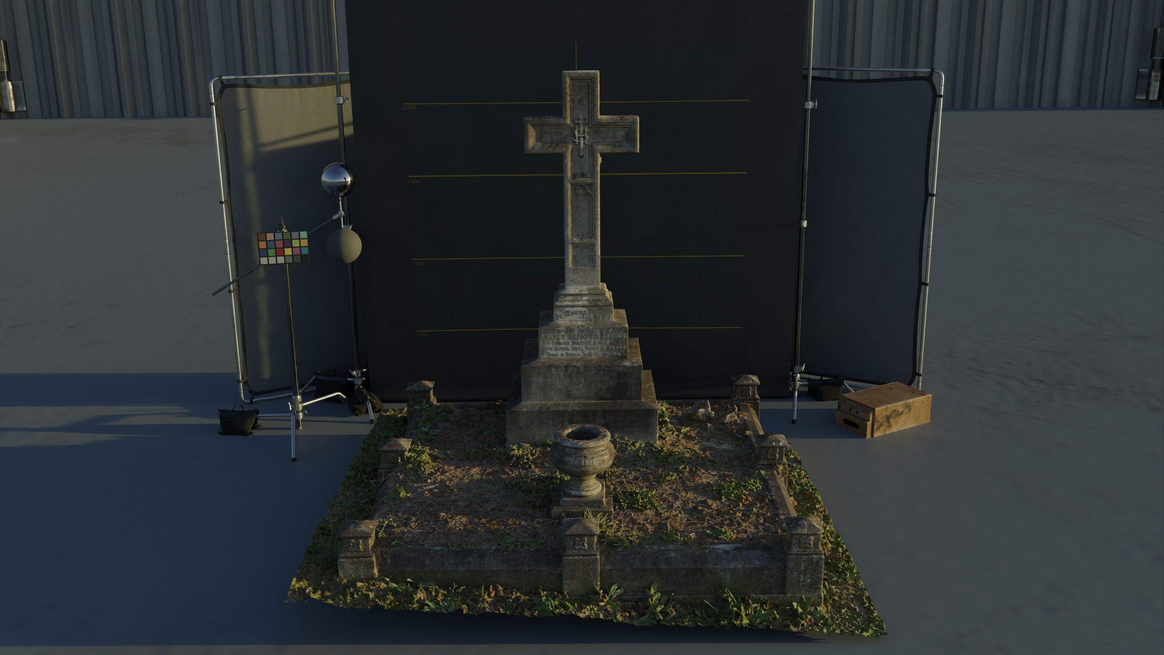 Gravestone Cross with IHS symbol Low-poly 3D model_4