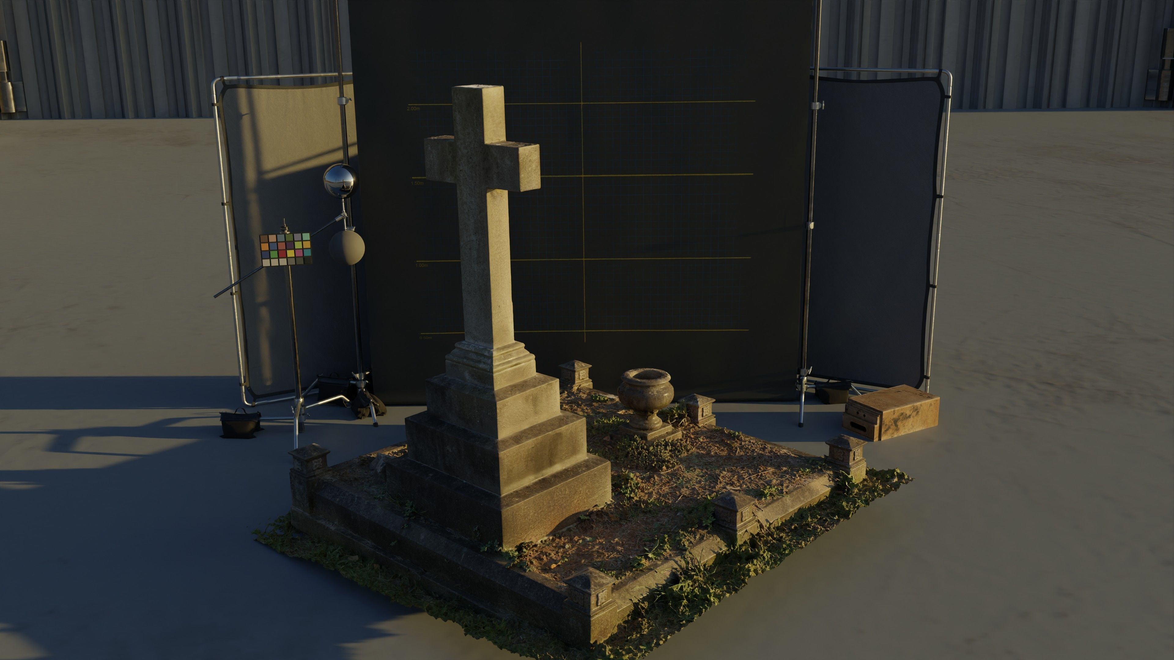 Gravestone Cross with IHS symbol Low-poly 3D model_5