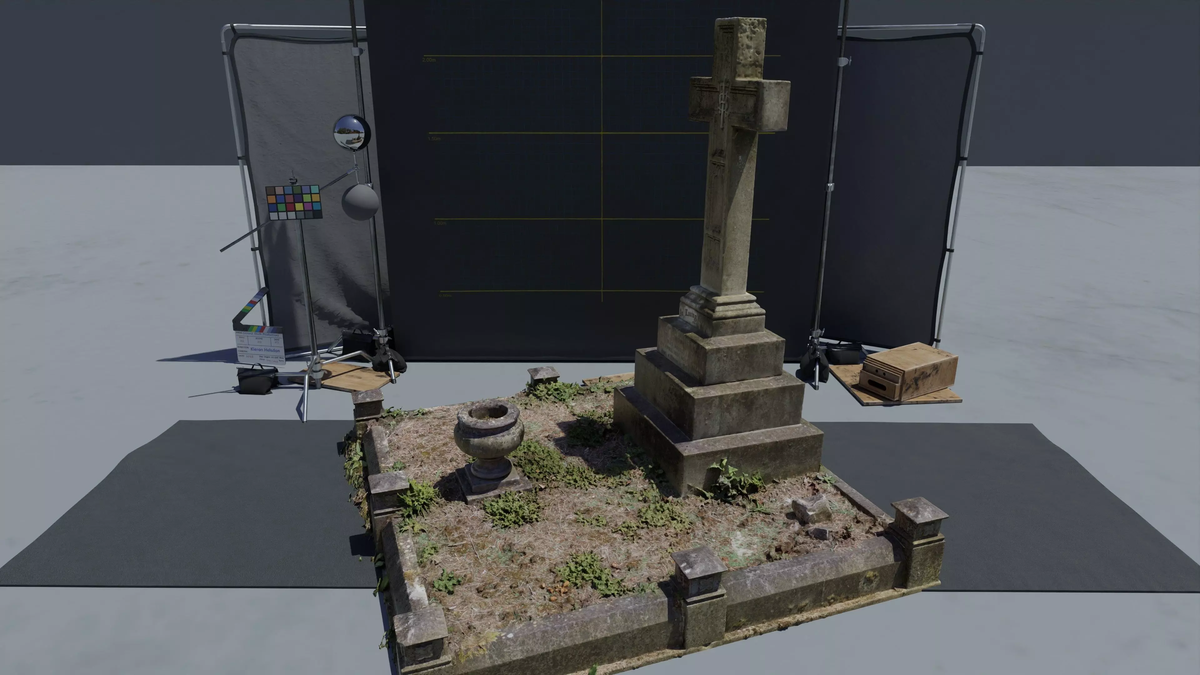 Gravestone Cross with IHS symbol Low-poly 3D model_0