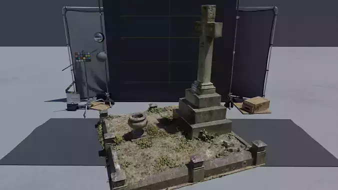 Gravestone Cross with IHS symbol Low-poly 3D model
