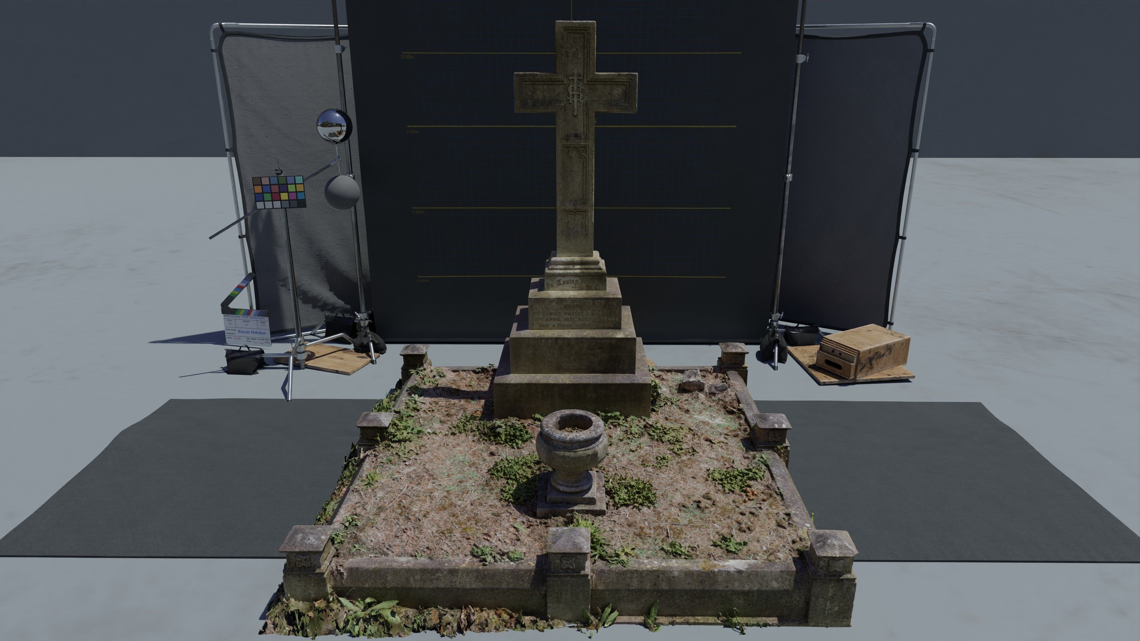 Gravestone Cross with IHS symbol Low-poly 3D model_3