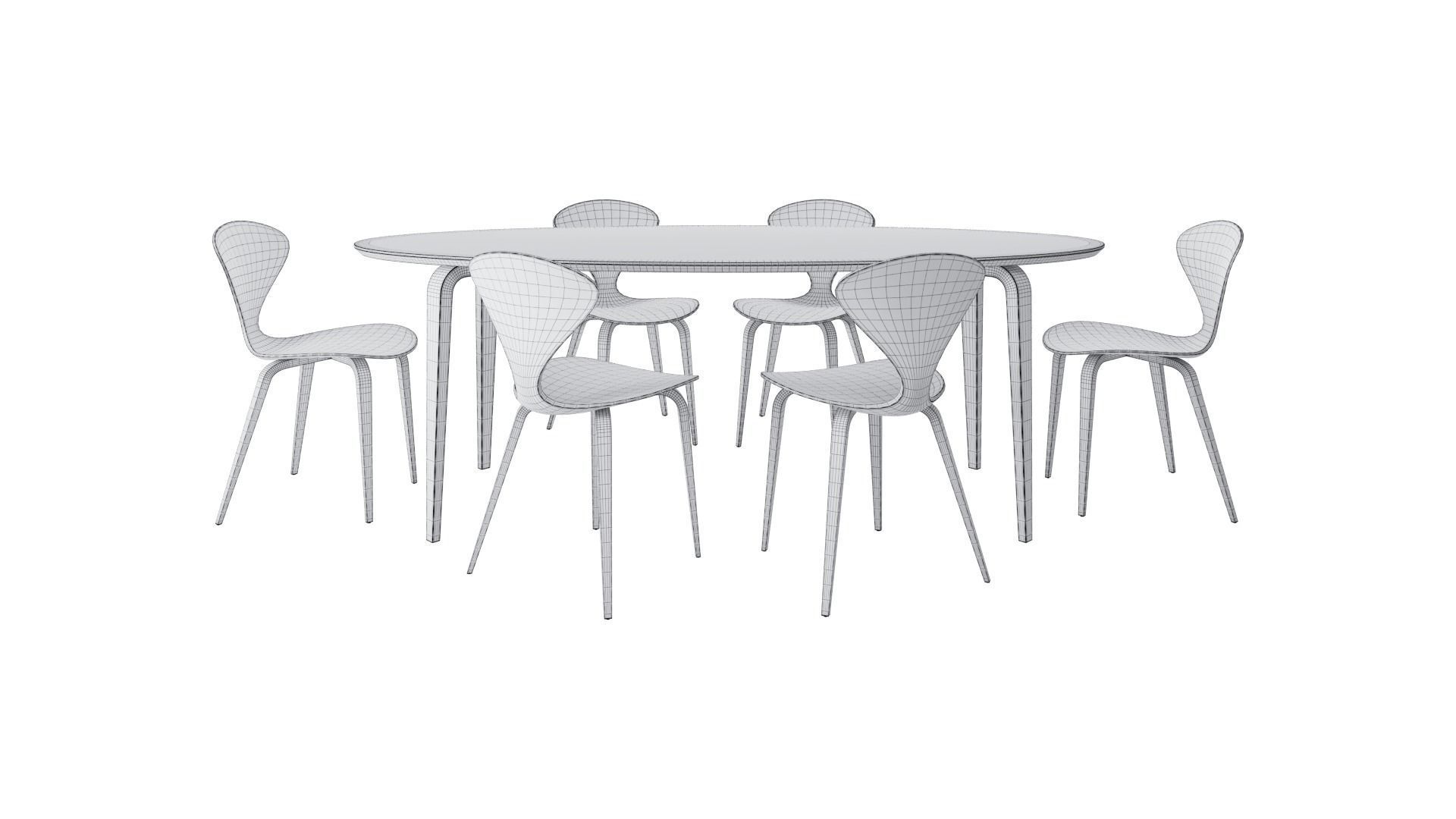 Oval Dining Table and Side Chair 3D model_7