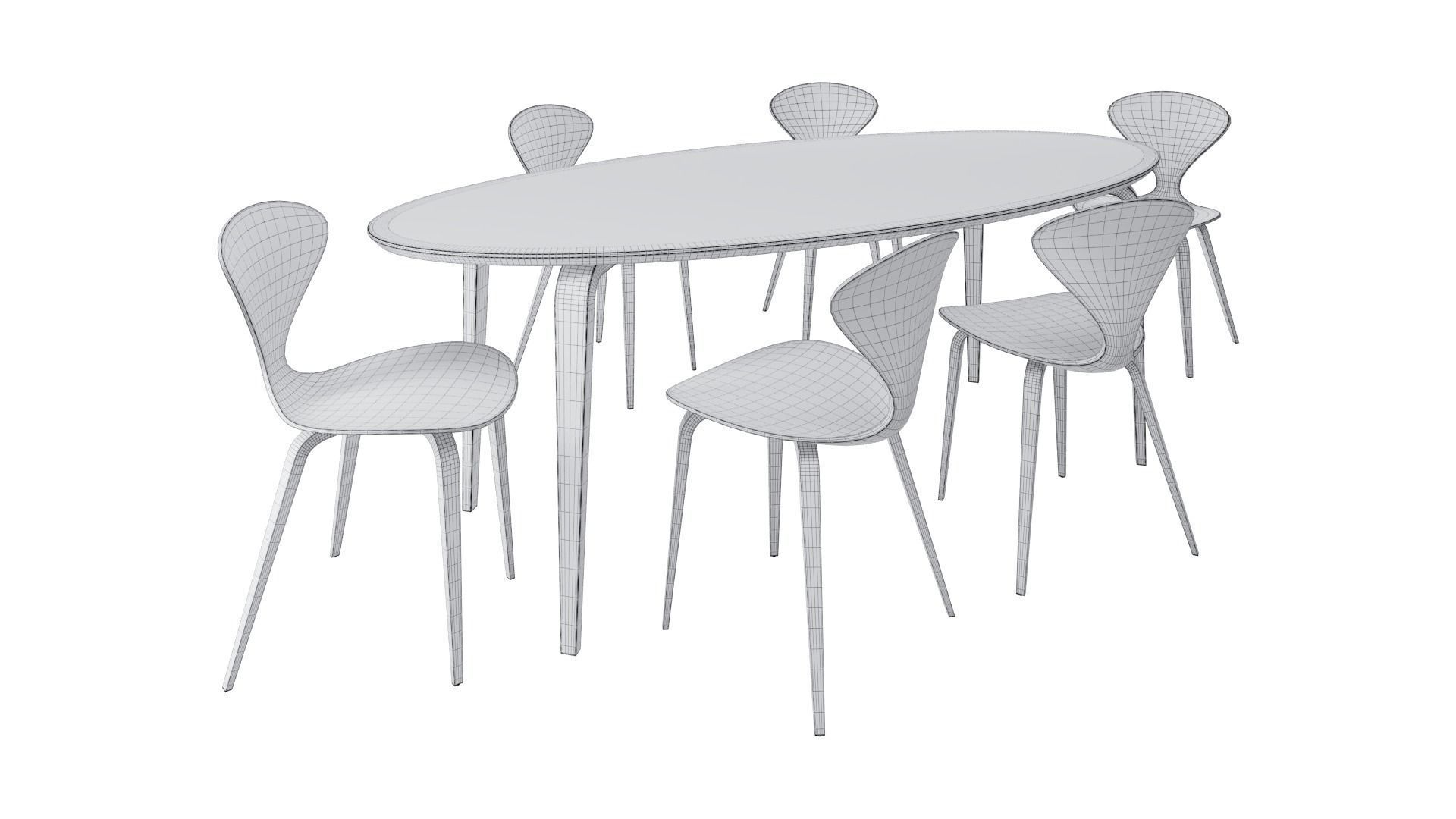 Oval Dining Table and Side Chair 3D model_6
