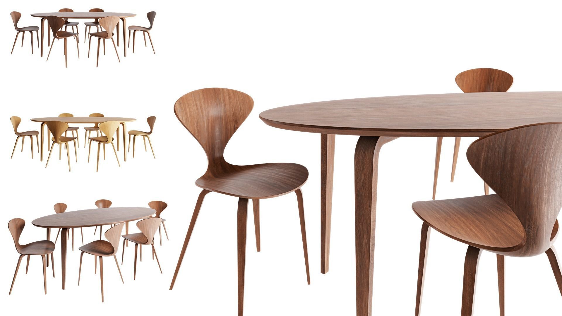 Oval Dining Table and Side Chair 3D model_5