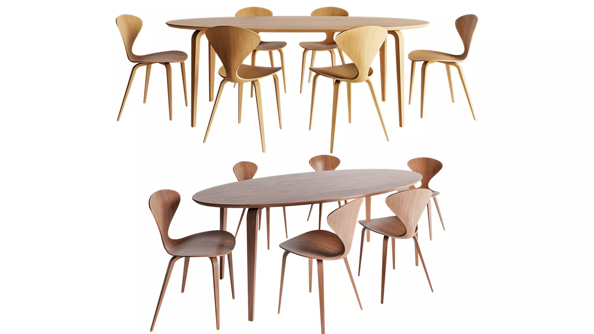 Oval Dining Table and Side Chair 3D model_0