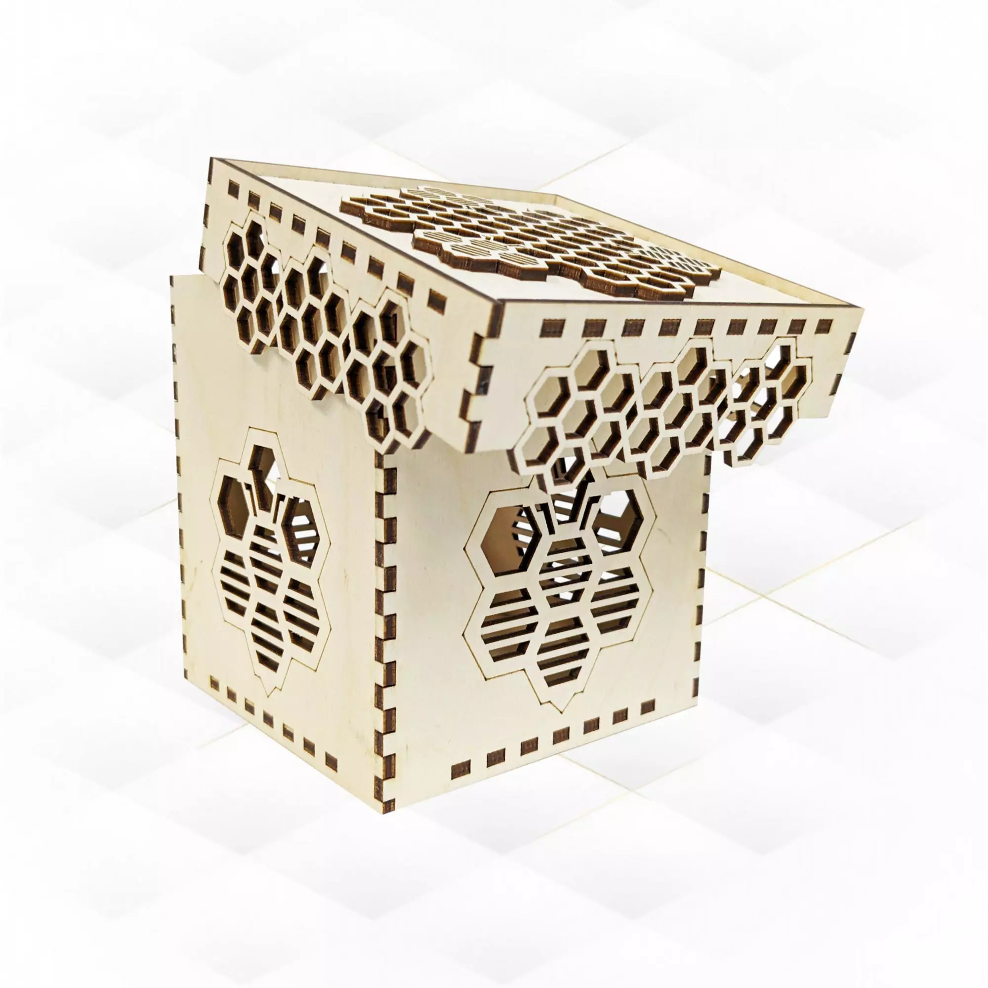 Gift box bee honeycomb svg dxf design laser cut 3D print model_0