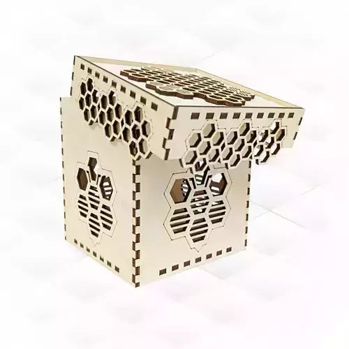 Gift box bee honeycomb svg dxf design laser cut 3D print model