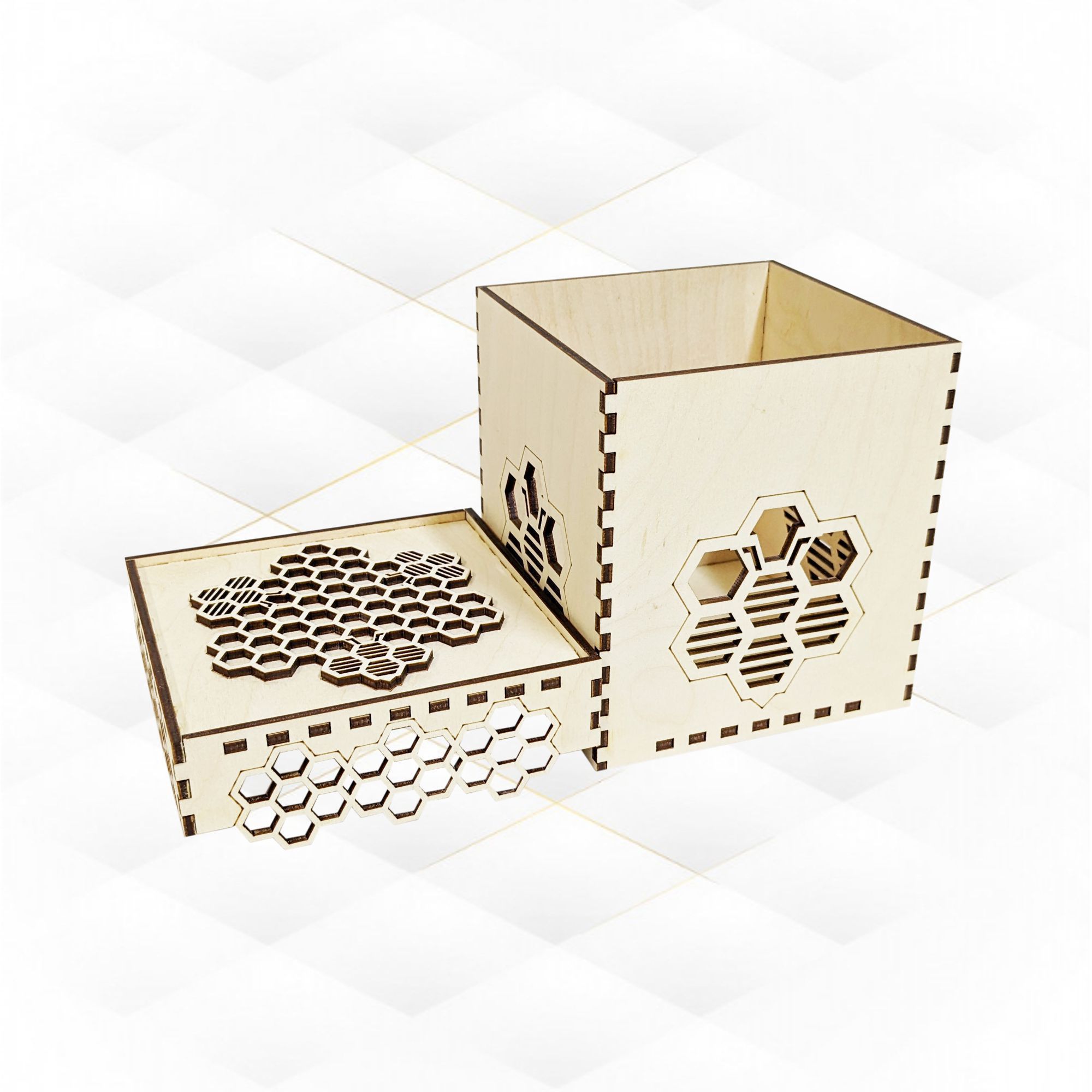 Gift box bee honeycomb svg dxf design laser cut 3D print model_3