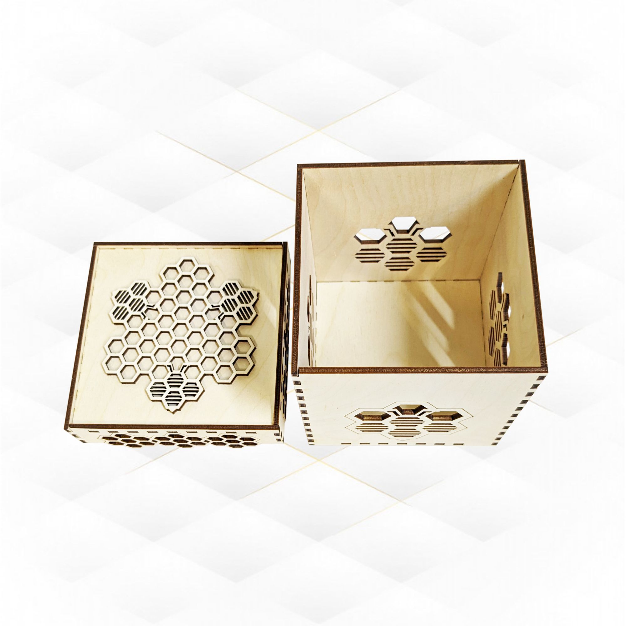 Gift box bee honeycomb svg dxf design laser cut 3D print model_4