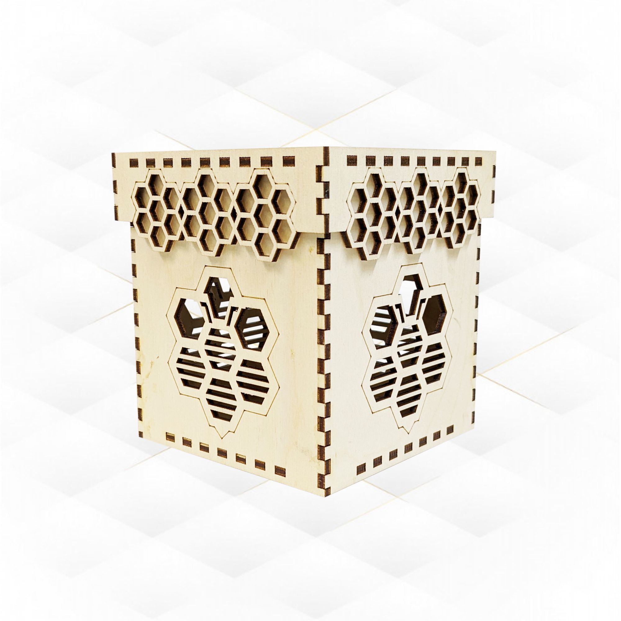 Gift box bee honeycomb svg dxf design laser cut 3D print model_1