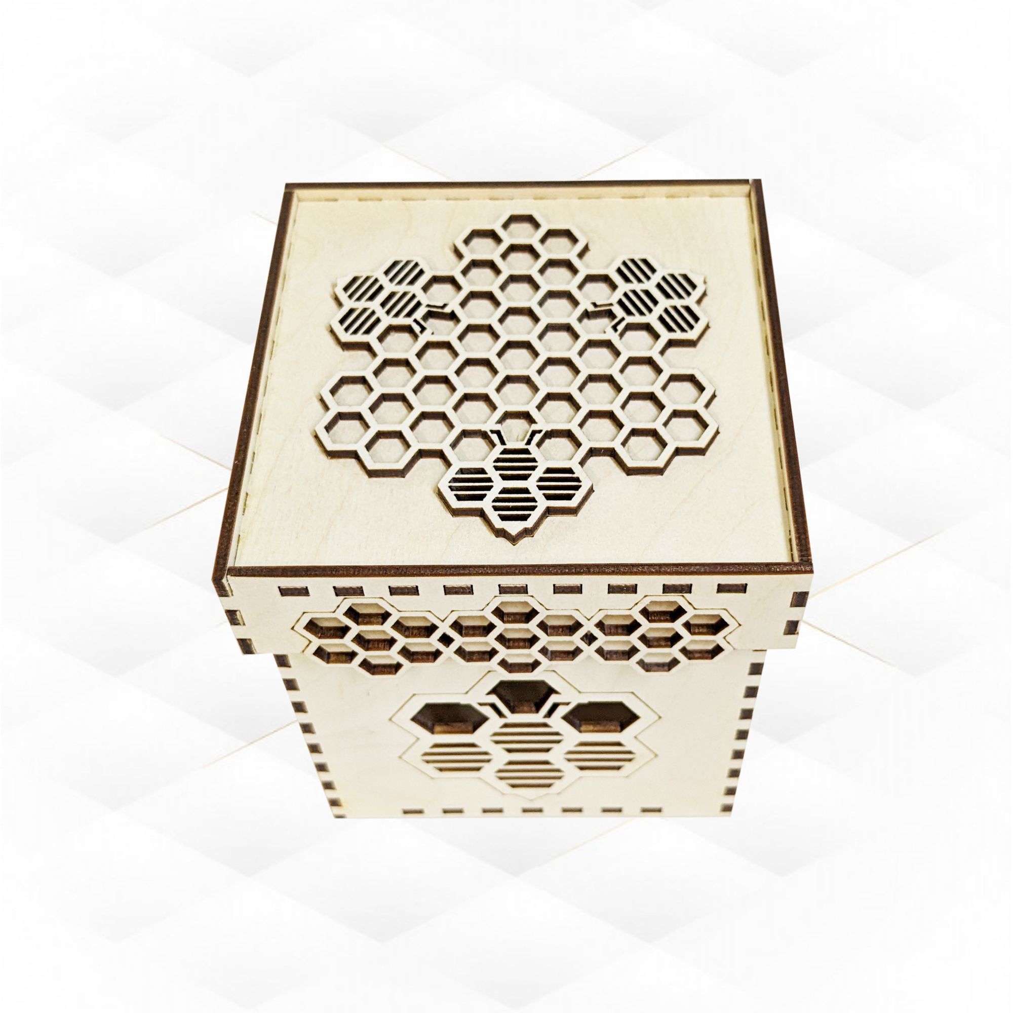 Gift box bee honeycomb svg dxf design laser cut 3D print model_2