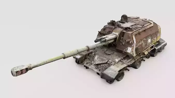 Destroyed 2S19 Msta 152 mm self-propelled howitzer M1990