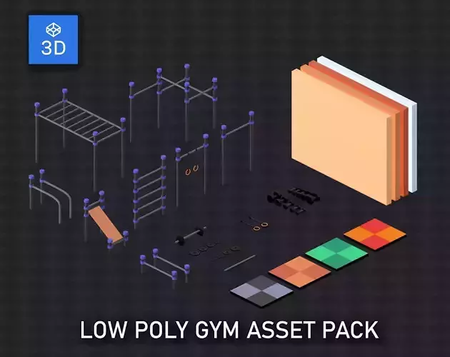 3D Low Poly Gym Game Assets