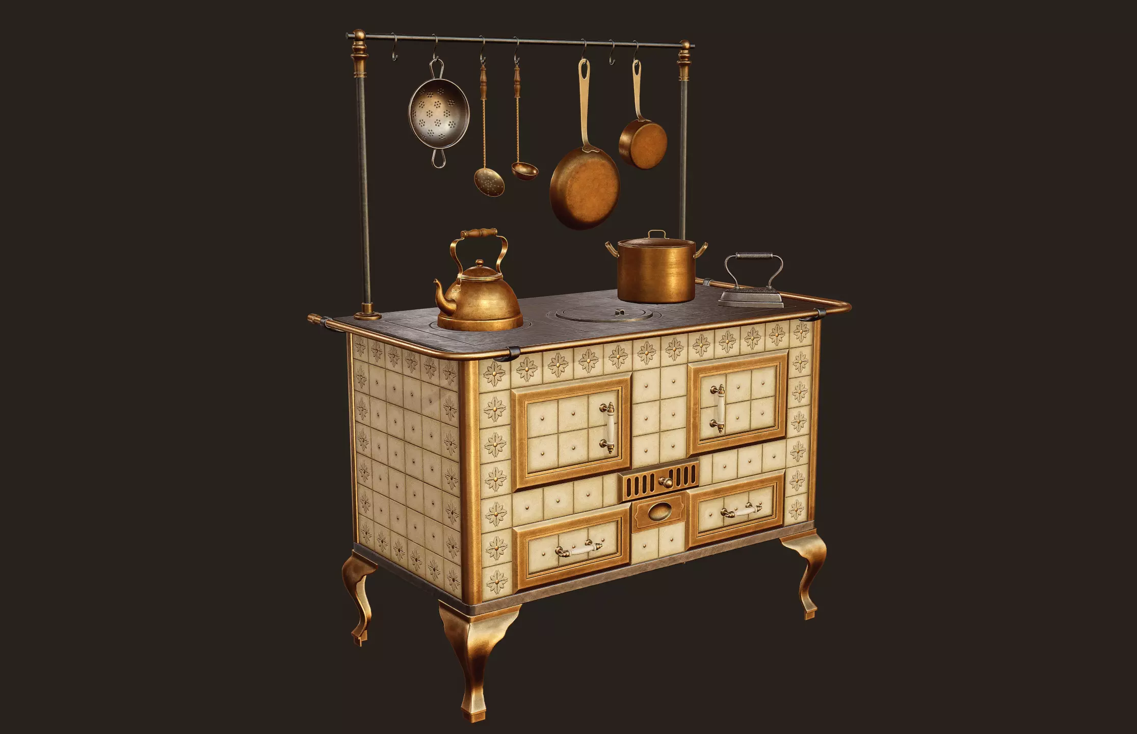 Antique Stove - PBR Game Ready Low-poly 3D model